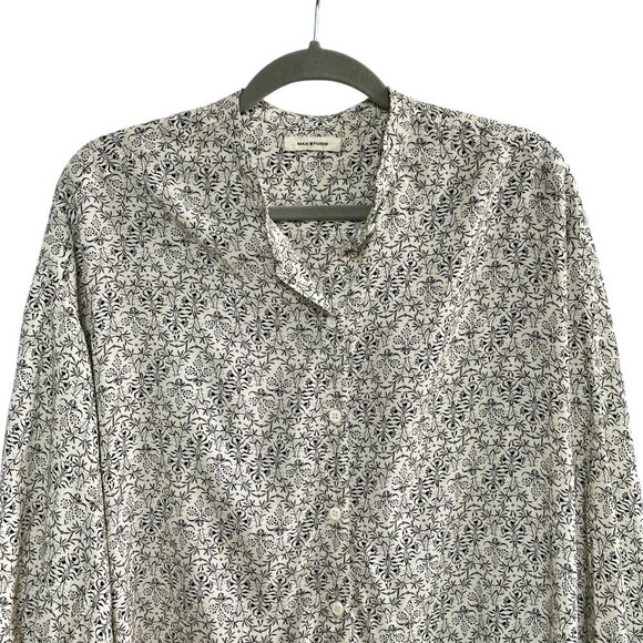 Max Studio Ruffle-Back Button-Down Blouse Black Floral on Cream Size XL - Picture 5 of 16